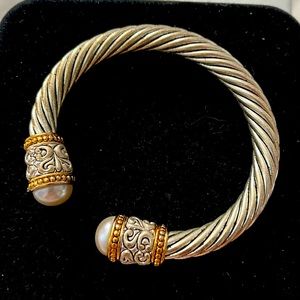 DESIGNER INSPIRED CABLE SILVER BRACELET WITH PEARL STONES